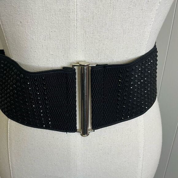 Vintage Handmade Black Cloth Embellished Rhinestone Women’s Belt 29-39” - Picture 2 of 7